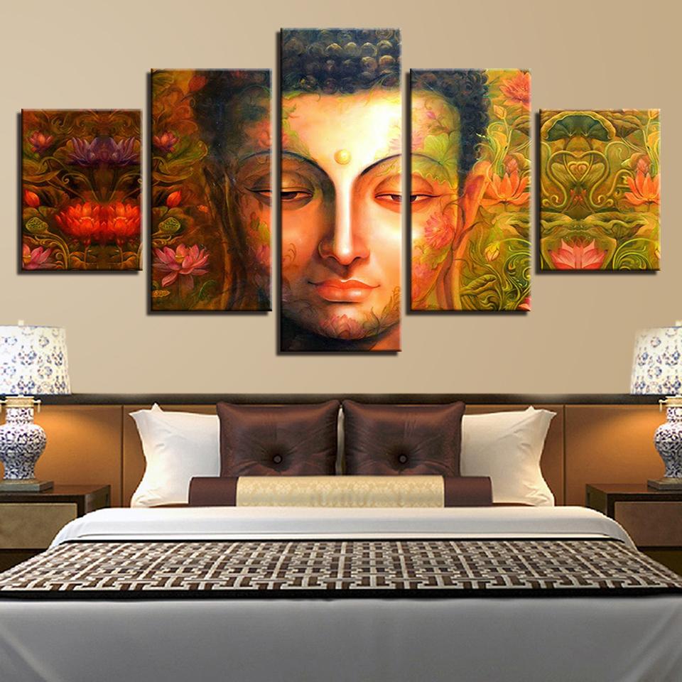 Buddha Zen And Flowers - Religion 5 Panel Canvas Art Wall Decor Buddha Zen And Flowers - Religion 5 Panel Canvas Art Wall Decor