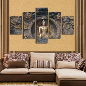 Buddha statue 04 - Religion 5 Panel Canvas Art Wall Decor