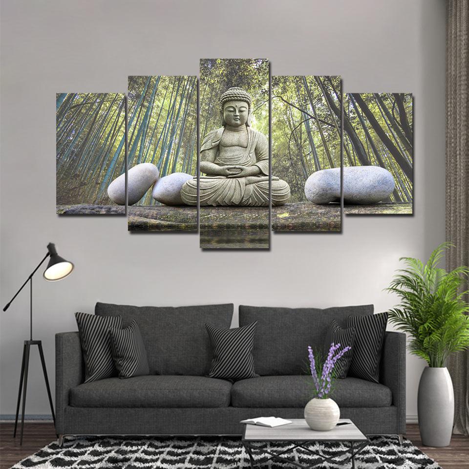 Buddha statue in Forest - Religion 5 Panel Canvas Art Wall Decor Buddha statue in Forest - Religion 5 Panel Canvas Art Wall Decor