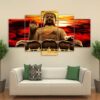 Buddha statue in sunset 01 - Religion 5 Panel Canvas Art Wall Decor