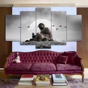Buddha statue on the sea - Religion 5 Panel Canvas Art Wall Decor