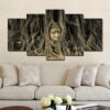 Buddha statue tree root - Religion 5 Panel Canvas Art Wall Decor