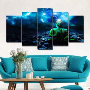 Buddha under the stars - Religion 5 Panel Canvas Art Wall Decor