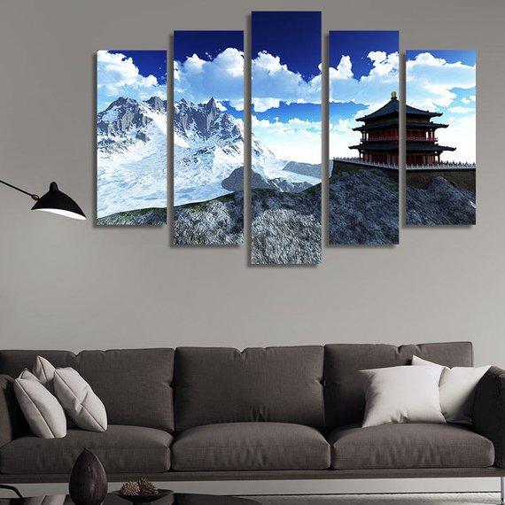 Buddhist Shrine In The Himalayas - Nature 5 Panel Canvas Art Wall Decor Buddhist Shrine In The Himalayas - Nature 5 Panel Canvas Art Wall Decor