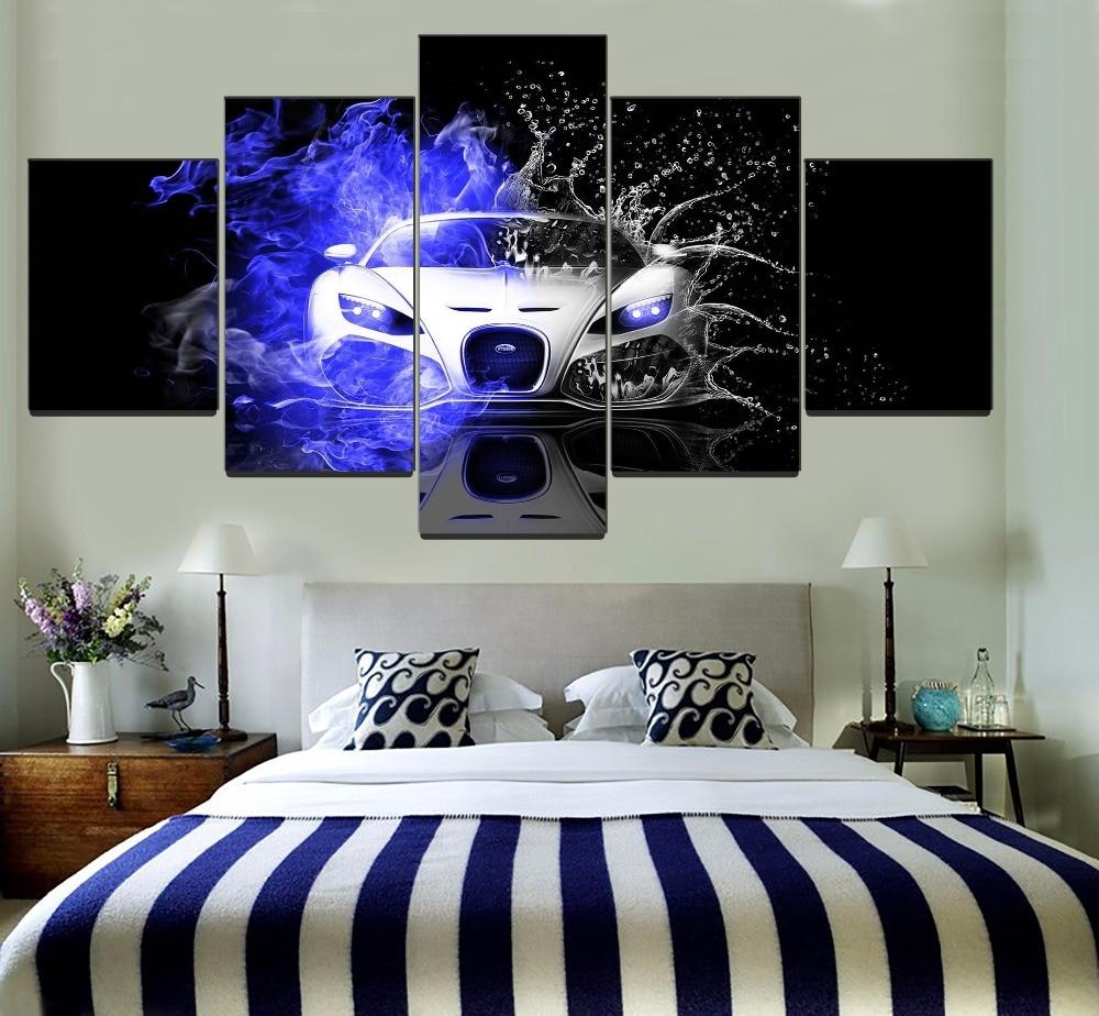 Bugatti Veyron Blue Fire And Water Car - 5 Panel Canvas Art Wall Decor Bugatti Veyron Blue Fire And Water Car - 5 Panel Canvas Art Wall Decor