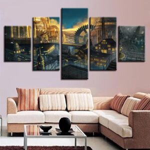 Building And Gear Wheel - Nature 5 Panel Canvas Art Wall Decor