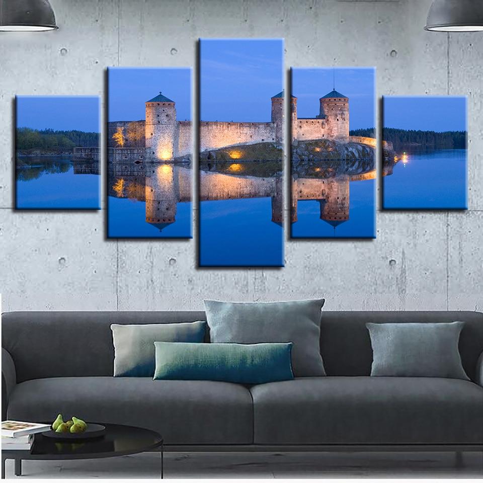 Building Lake - Nature 5 Panel Canvas Art Wall Decor Building Lake - Nature 5 Panel Canvas Art Wall Decor