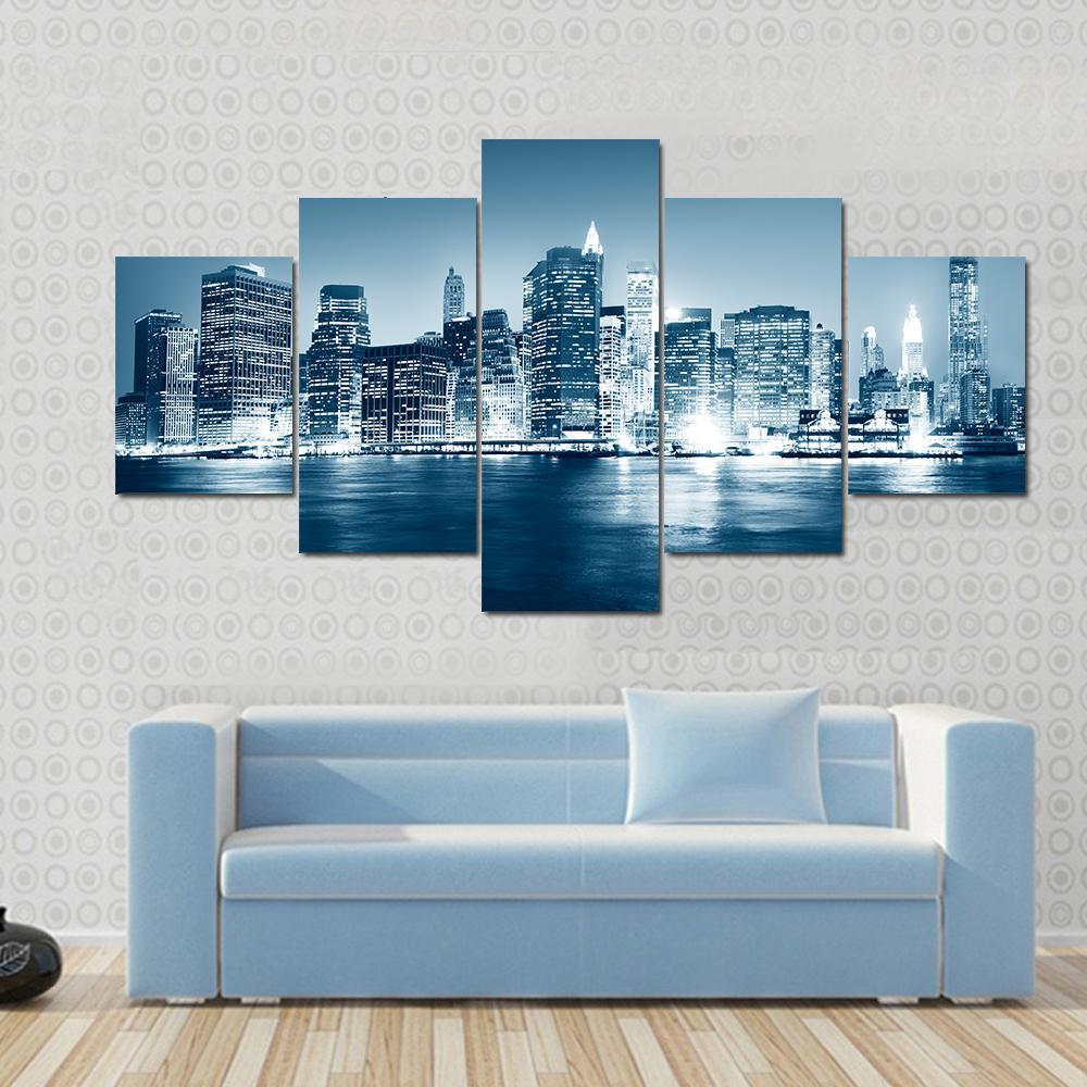 Building Skyscraper Panoramic Night New York City Concept - Nature 5 Panel Canvas Art Wall Decor Building Skyscraper Panoramic Night New York City Concept - Nature 5 Panel Canvas Art Wall Decor