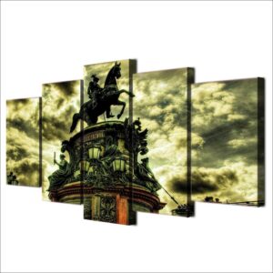 Building horse statue - Nature 5 Panel Canvas Art Wall Decor