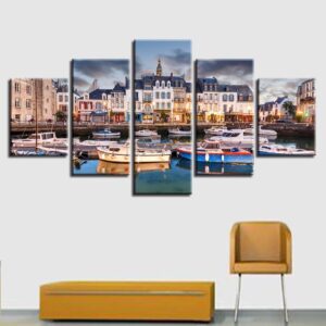 Buildings And Boats - Nature 5 Panel Canvas Art Wall Decor
