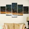 Bull Elk In Stream Morning Mist 1 - Animal 5 Panel Canvas Art Wall Decor