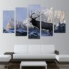 Bull Elk On Snowy Mountain Side - Animal 5 Panel Canvas Art Wall Decor