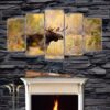 Bull Moose In Woods - Animal 5 Panel Canvas Art Wall Decor