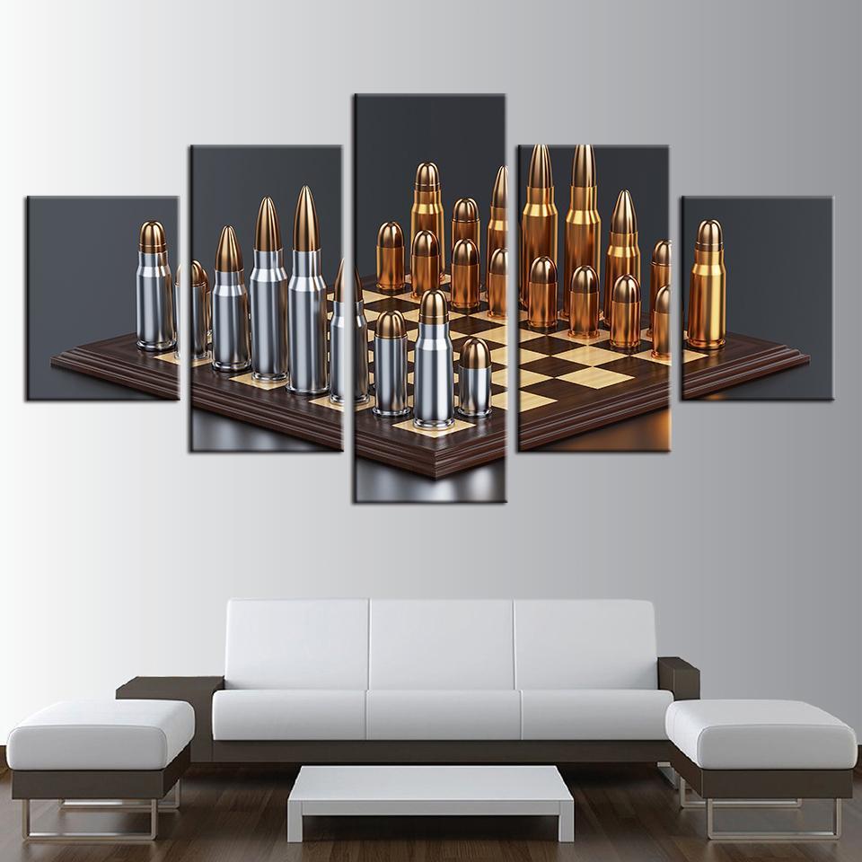 Bullets Chess Game - Abstract 5 Panel Canvas Art Wall Decor Bullets Chess Game - Abstract 5 Panel Canvas Art Wall Decor
