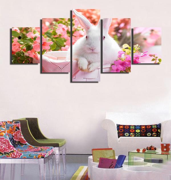Bunny Rabbit Easter - Animal 5 Panel Canvas Art Wall Decor Bunny Rabbit Easter - Animal 5 Panel Canvas Art Wall Decor