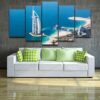 Burj Al Arab Seawings Dubai Blue Sea View - Nature 5 Panel Canvas Art Wall Decor