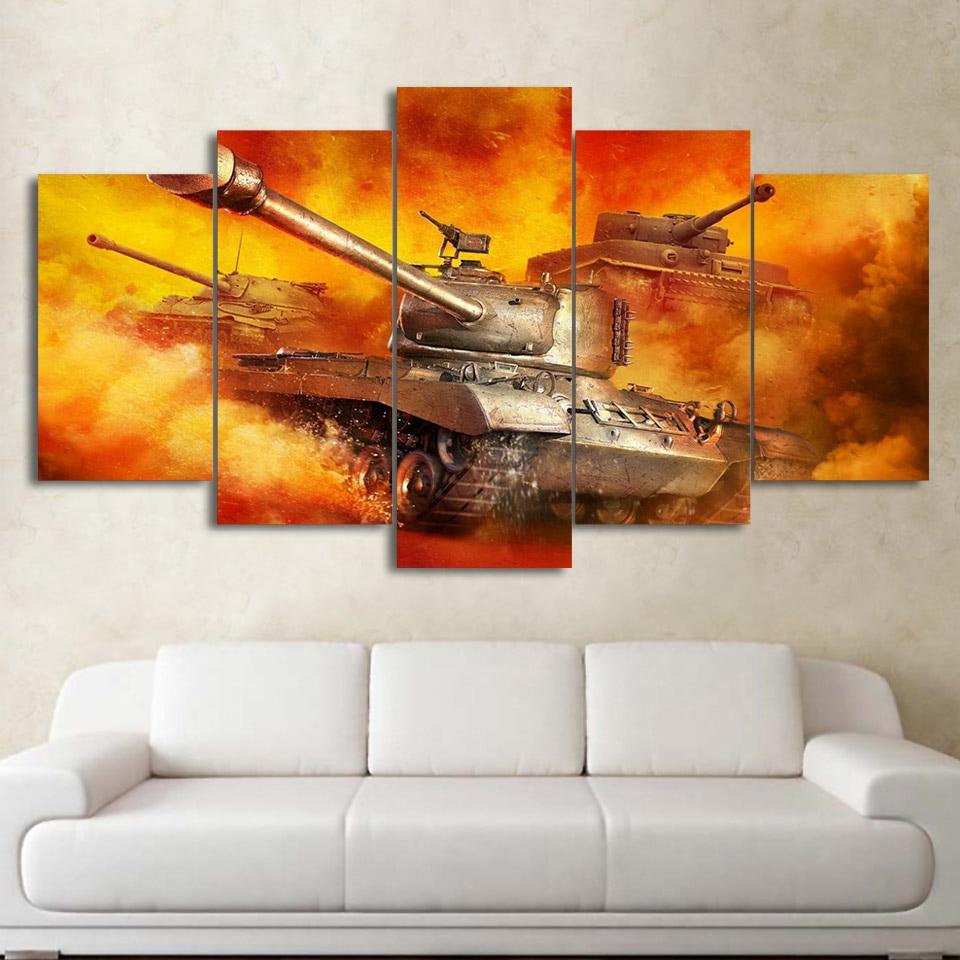Burning Fire tank - Army 5 Panel Canvas Art Wall Decor Burning Fire tank - Army 5 Panel Canvas Art Wall Decor