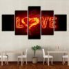 Burning Love Flames On Fire - Abstract 5 Panel Canvas Art Wall Decor