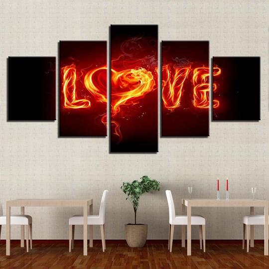 Burning Love Flames On Fire - Abstract 5 Panel Canvas Art Wall Decor Burning Love Flames On Fire - Abstract 5 Panel Canvas Art Wall Decor