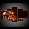 Burning Motorcycle Race Monster Bike Fire Fast Speed - Abstract 5 Panel Canvas Art Wall Decor