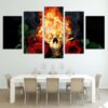 Burning Skull and Rose - Abstract 5 Panel Canvas Art Wall Decor