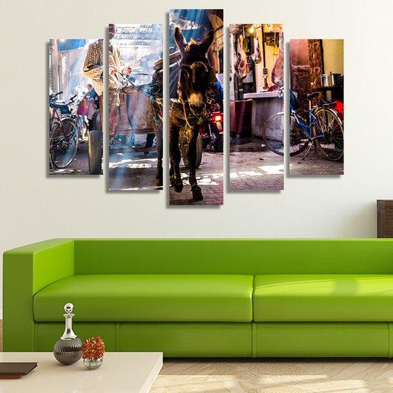 Busy Market Street In Marrakech 01 - Nature 5 Panel Canvas Art Wall Decor Busy Market Street In Marrakech 01 - Nature 5 Panel Canvas Art Wall Decor