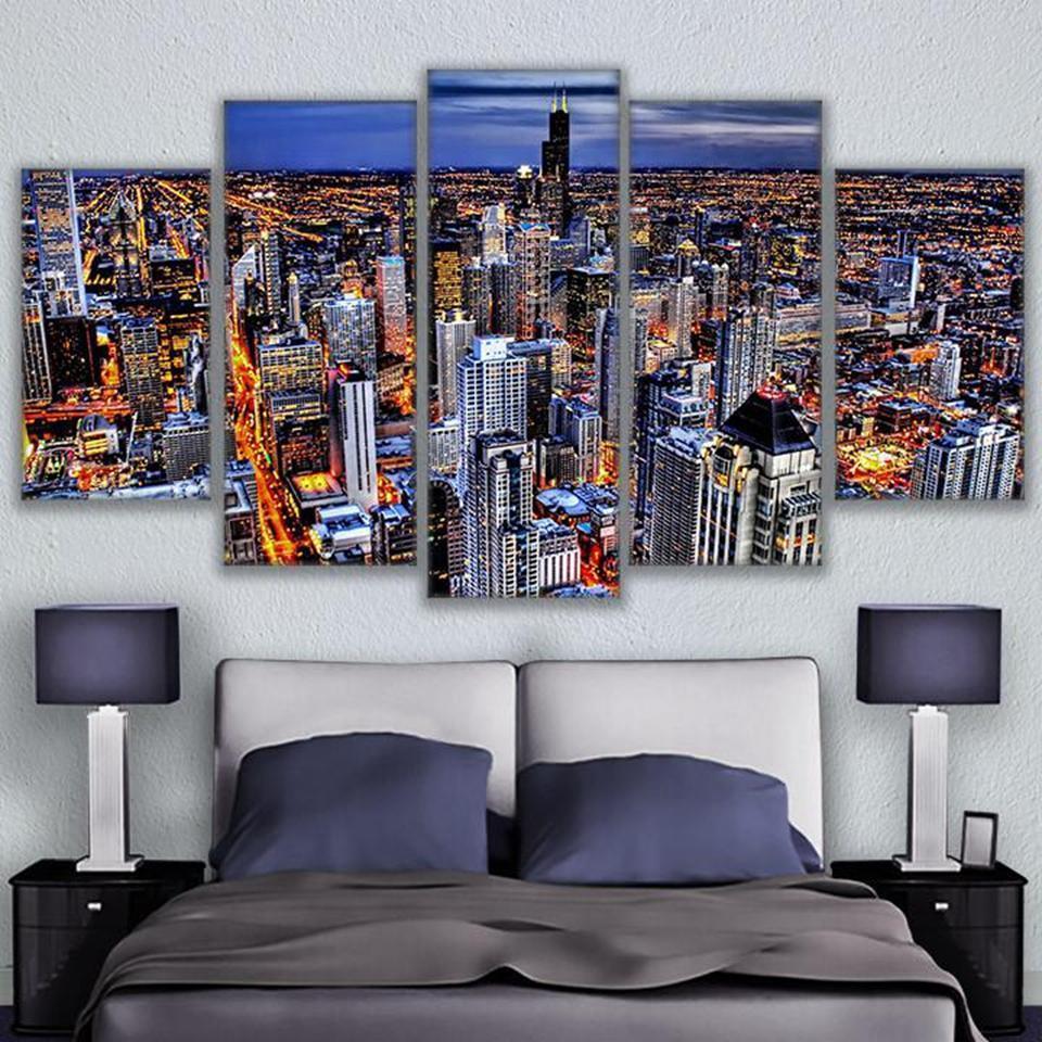 Busy Night In Hong Kong City Landscape - Nature 5 Panel Canvas Art Wall Decor Busy Night In Hong Kong City Landscape - Nature 5 Panel Canvas Art Wall Decor