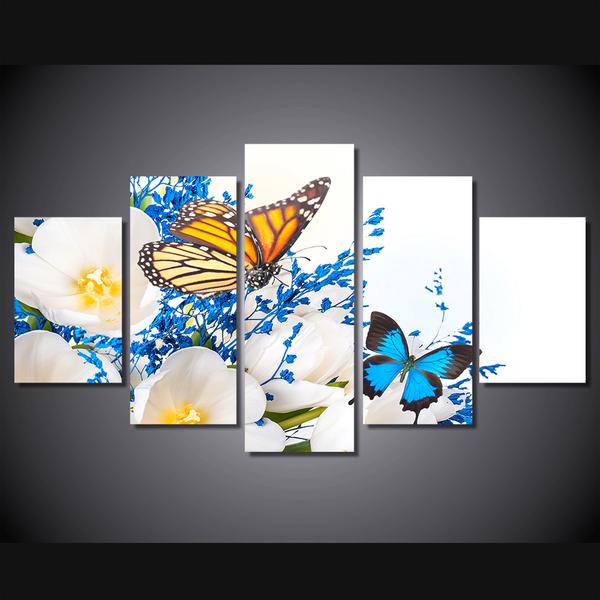 Butterflies Butterfly And Flowers - Animal 5 Panel Canvas Art Wall Decor Butterflies Butterfly And Flowers - Animal 5 Panel Canvas Art Wall Decor