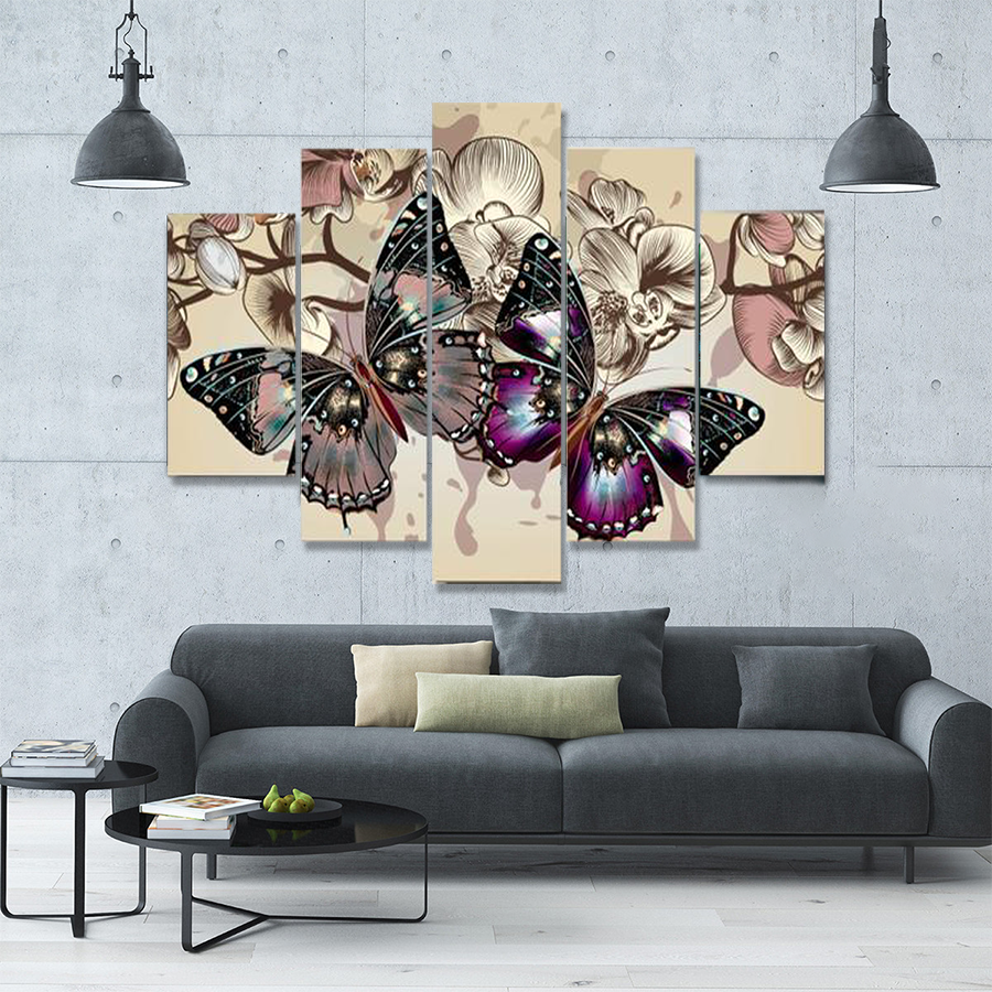 Butterflies In Motion - Abstract Animal 5 Panel Canvas Art Wall Decor Butterflies In Motion - Abstract Animal 5 Panel Canvas Art Wall Decor