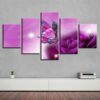 Butterfly And Purple Flower Sunshine - Nature 5 Panel Canvas Art Wall Decor