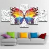Butterfly Colorful Pattern Insect - Abstract Animal 5 Panel Canvas Art Wall Decor