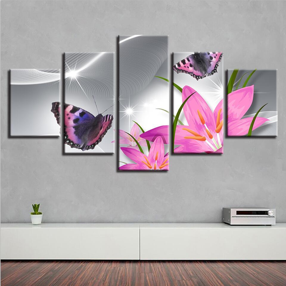 Butterfly Flower 10 - Nature 5 Panel Canvas Art Wall Decor Butterfly Flower 10 - Nature 5 Panel Canvas Art Wall Decor