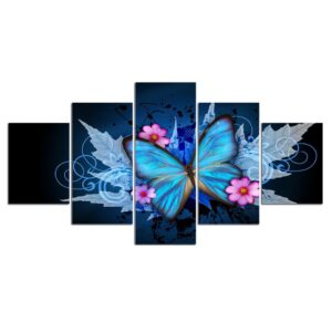 Butterfly Flower Blossom 01 - Nature 5 Panel Canvas Art Wall Decor