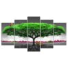 Butterfly Green Tree - Nature 5 Panel Canvas Art Wall Decor