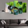 Butterfly In Blue Yellow And Black - Animal 5 Panel Canvas Art Wall Decor