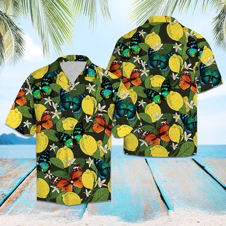 Butterfly Lemons Hawaiian Shirt Summer Button Up Butterfly Lemons Hawaiian Shirt Summer Button Up