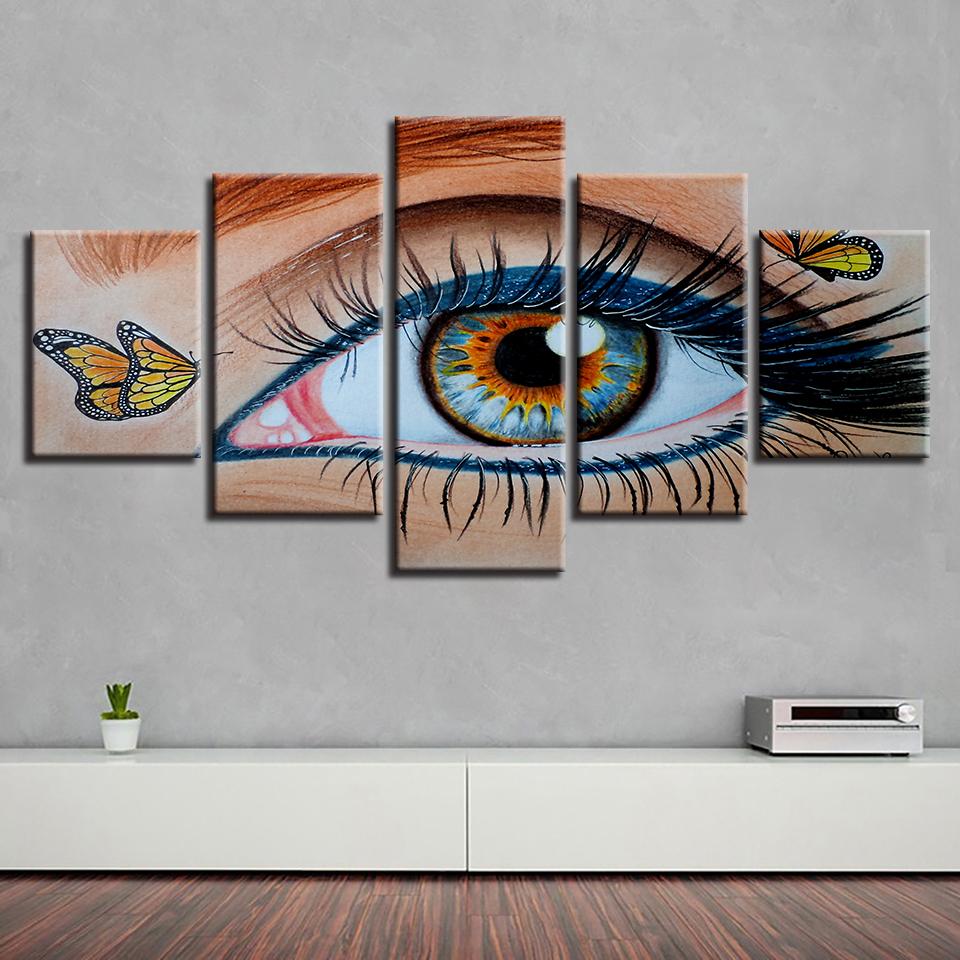 Butterfly Tattoo WomanS Eyes - Abstract 5 Panel Canvas Art Wall Decor Butterfly Tattoo WomanS Eyes - Abstract 5 Panel Canvas Art Wall Decor
