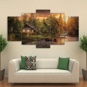Cabin in the Woods - Nature 5 Panel Canvas Art Wall Decor