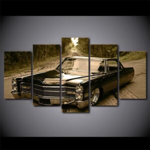 Cadillac Lowrider Slammed Gray Tones - Automative 5 Panel Canvas Art Wall Decor