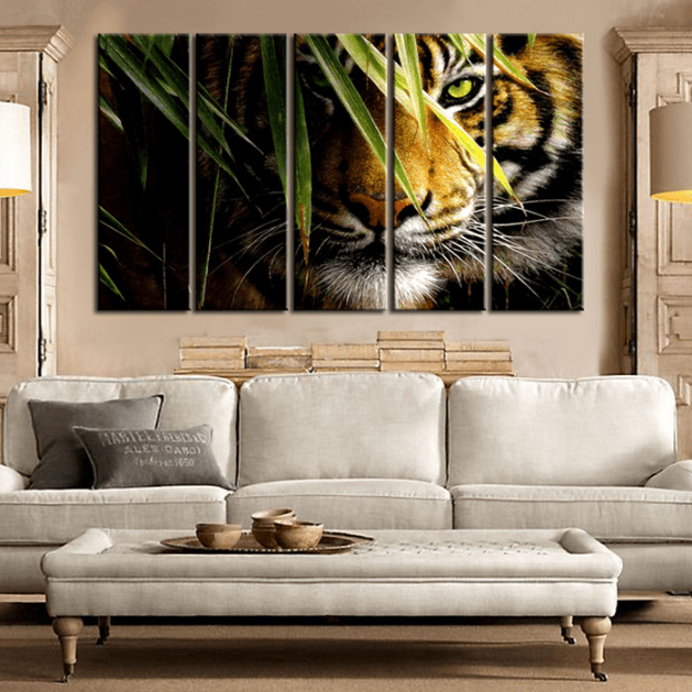 Calahari Stare Tiger - Animal 5 Panel Canvas Art Wall Decor Calahari Stare Tiger - Animal 5 Panel Canvas Art Wall Decor