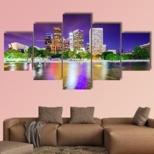 California Downtown City Skyline 1 - Nature 5 Panel Canvas Art Wall Decor