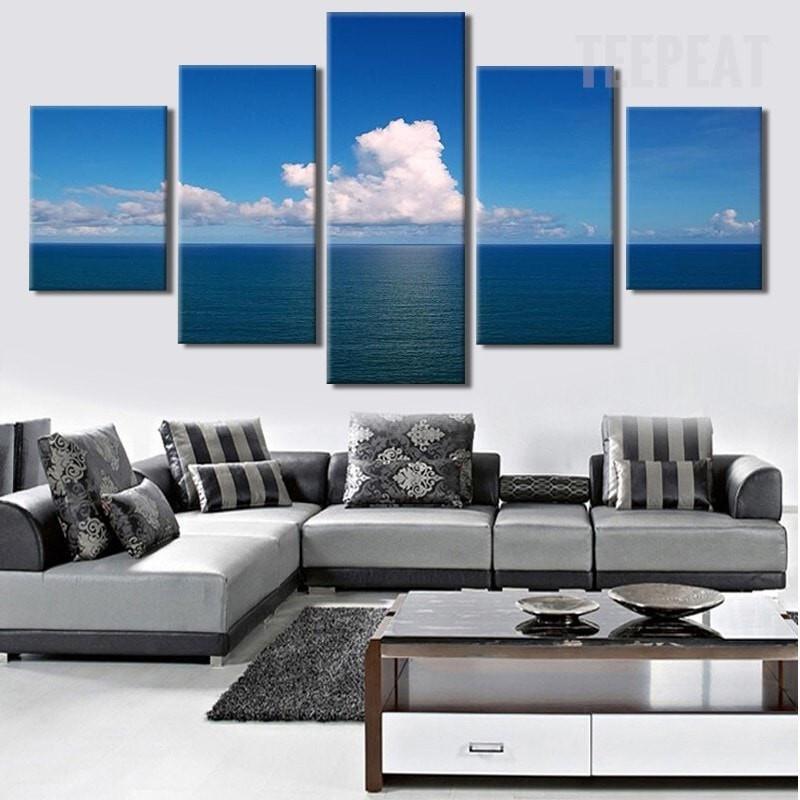Calm Sea At Noon - Nature 5 Panel Canvas Art Wall Decor Calm Sea At Noon - Nature 5 Panel Canvas Art Wall Decor