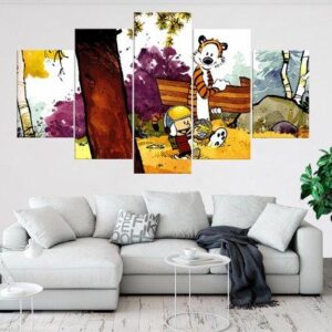 Calvin And Hobbes 3 - Cartoon 5 Panel Canvas Art Wall Decor