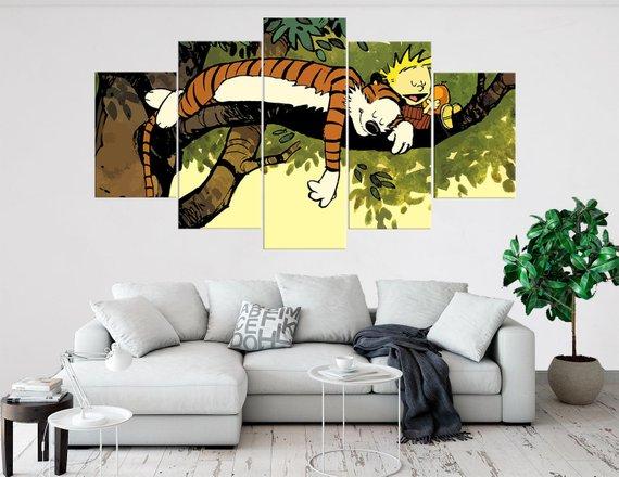 Calvin And Hobbes Peaceful Sleep 3 Cartoon - 5 Panel Canvas Art Wall Decor Calvin And Hobbes Peaceful Sleep 3 Cartoon - 5 Panel Canvas Art Wall Decor