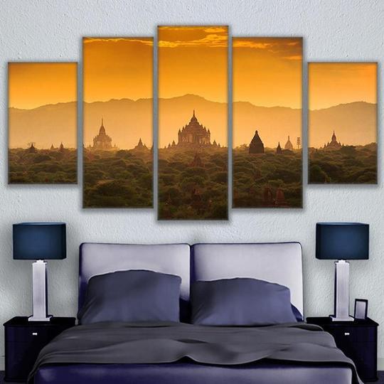 Cambodia Sunrise - Nature 5 Panel Canvas Art Wall Decor Cambodia Sunrise - Nature 5 Panel Canvas Art Wall Decor