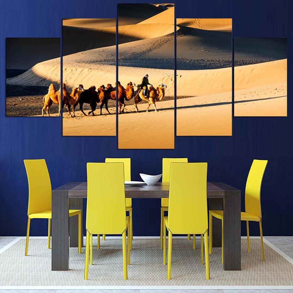Camel Desert Landscape - Nature 5 Panel Canvas Art Wall Decor Camel Desert Landscape - Nature 5 Panel Canvas Art Wall Decor