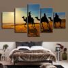 Camel Sunshine Desert - Nature 5 Panel Canvas Art Wall Decor