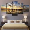 Camels Sunset Beach Sunset Seaside - Nature 5 Panel Canvas Art Wall Decor