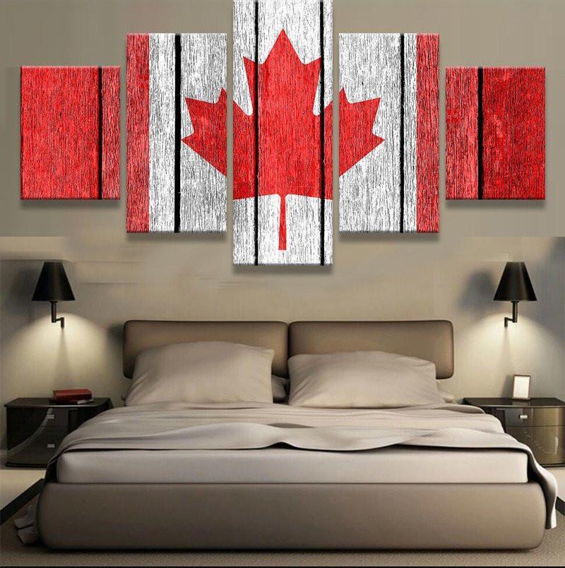 Canada Flag With Wood Texture - Abstract 5 Panel Canvas Art Wall Decor Canada Flag With Wood Texture - Abstract 5 Panel Canvas Art Wall Decor