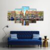 Canal Houses Of Amsterdam At Dusk - Nature 5 Panel Canvas Art Wall Decor